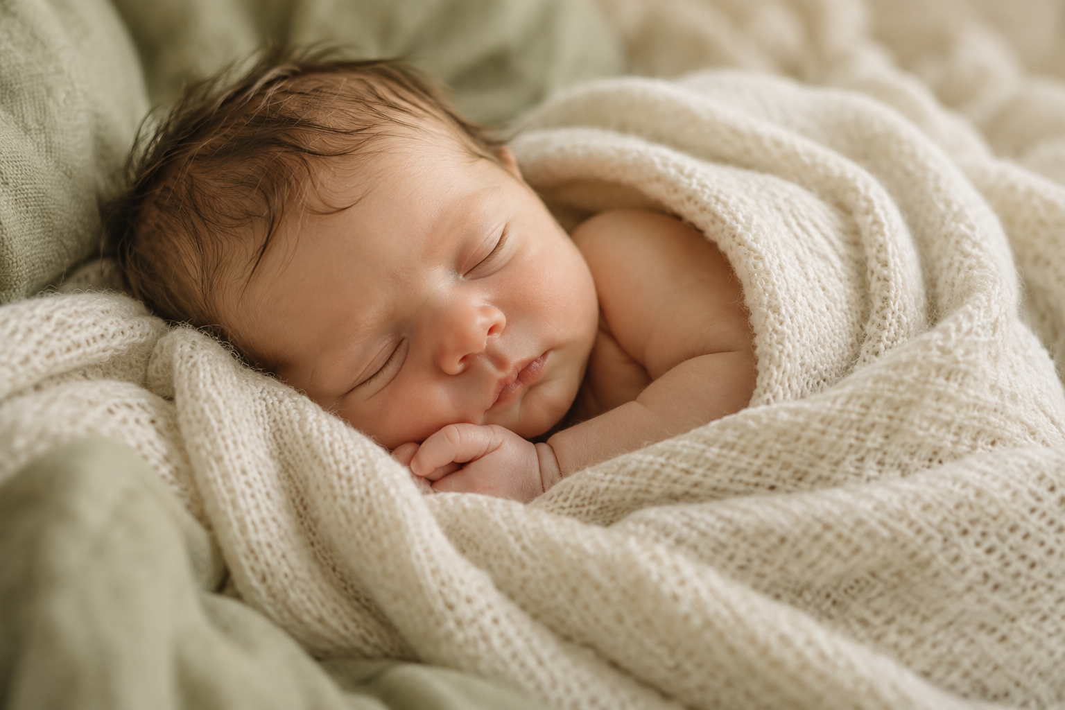 Sleeping newborn nestled in a blanket